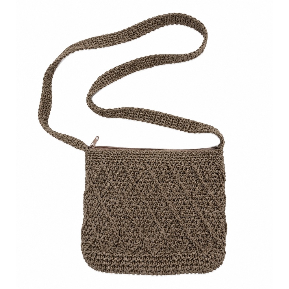 Vintage Chateau Taupe Crochet Crossbody Bag Y2K Boho Woven Shoulder Purse